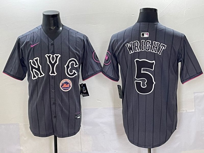 Men 2025 New York Mets #5 Wright Grey Game Nike MLB Jersey style 07